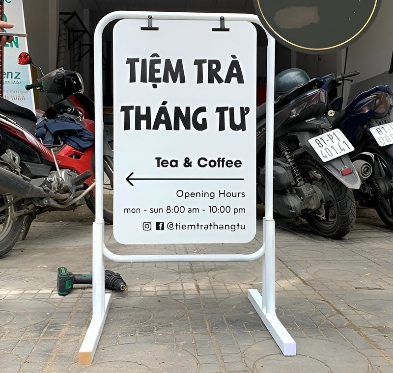 bảng hiệu đứng trà, thiết kế bảng quảng cáo đứng, thi công lắp đặt bảng quảng cáo đứng, bảng quảng cáo đứng alu
