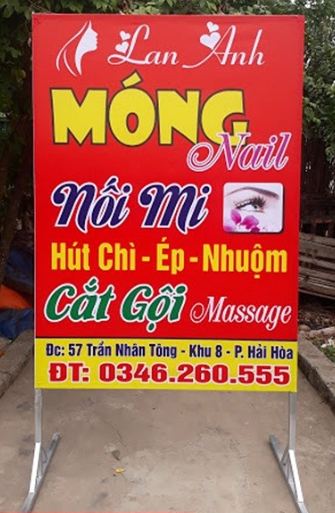 bảng hiệu đứng nail, thiết kế bảng quảng cáo đứng, thi công lắp đặt bảng quảng cáo đứng, bảng quảng cáo đứng alu