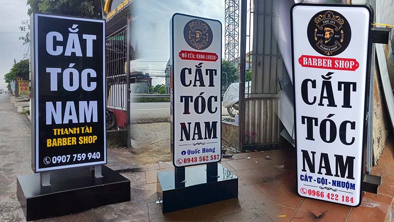 bảng hiệu đứng cắt tóc, thiết kế bảng quảng cáo đứng, thi công lắp đặt bảng quảng cáo đứng, bảng quảng cáo đứng alu
