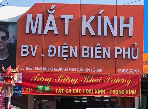 bảng hiệu mắt kính alu, bảng quảng cáo mắt kính mica chữ nổi, bảng hộp đèn mắt kính Trảng dài biên hòa đồng nai