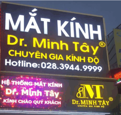 bảng hiệu mắt kính alu, bảng quảng cáo mắt kính chữ nổi có đèn, bảng hộp đèn mắt kính Trảng dài biên hòa đồng nai