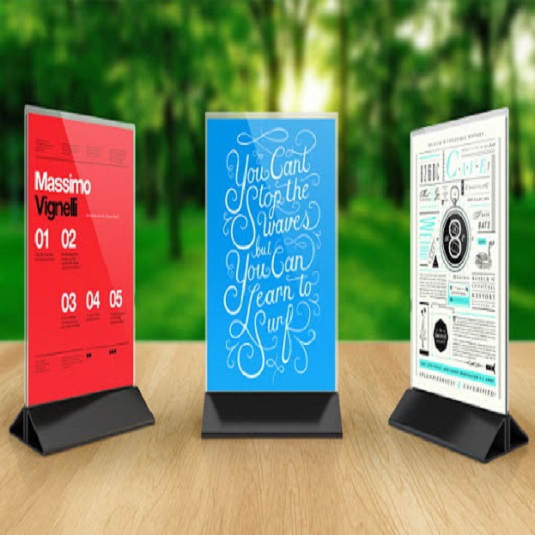 menu mica để bàn đế tam giác, menu chân đế tam giác, menu mica để bàn, menu mica theo yêu cầu